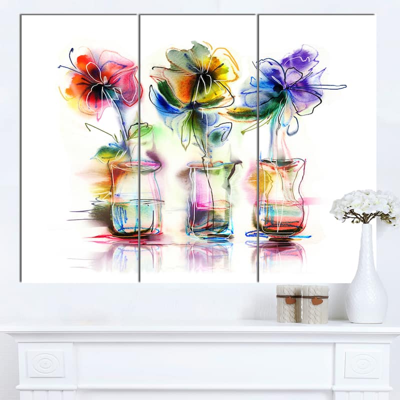 Designart "Abstract Flowers in Glass Vases" Extra Large Floral Wall Art