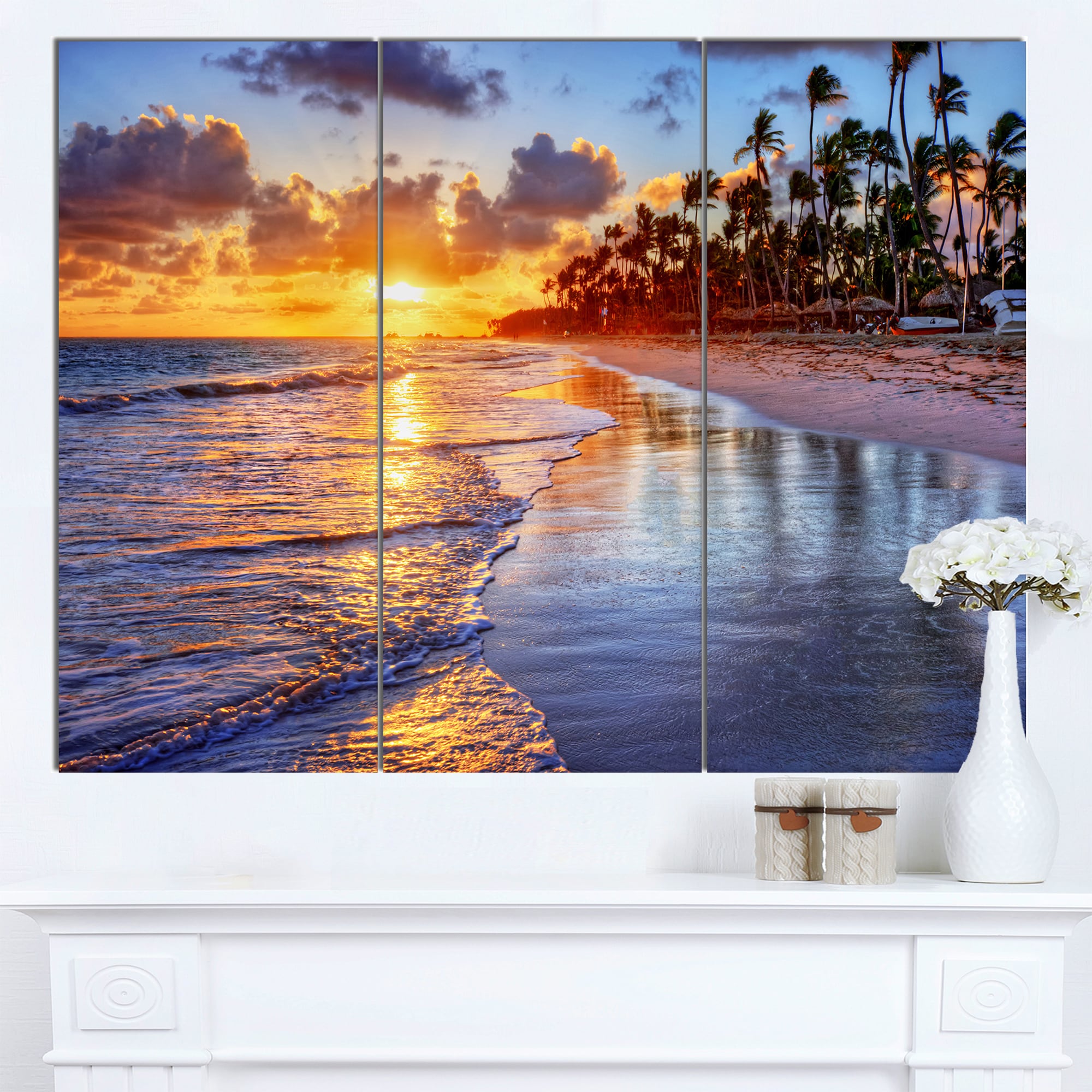 BEACH CANVAS ART PRINT SUNSET PALM TREE SEASCAPE A1