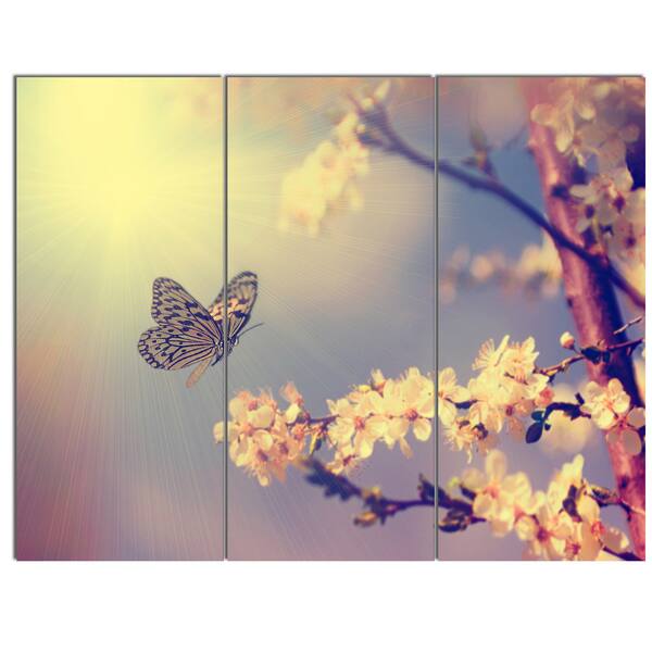 Shop Designart Vintage Butterfly And Cherry Tree Modern Flower