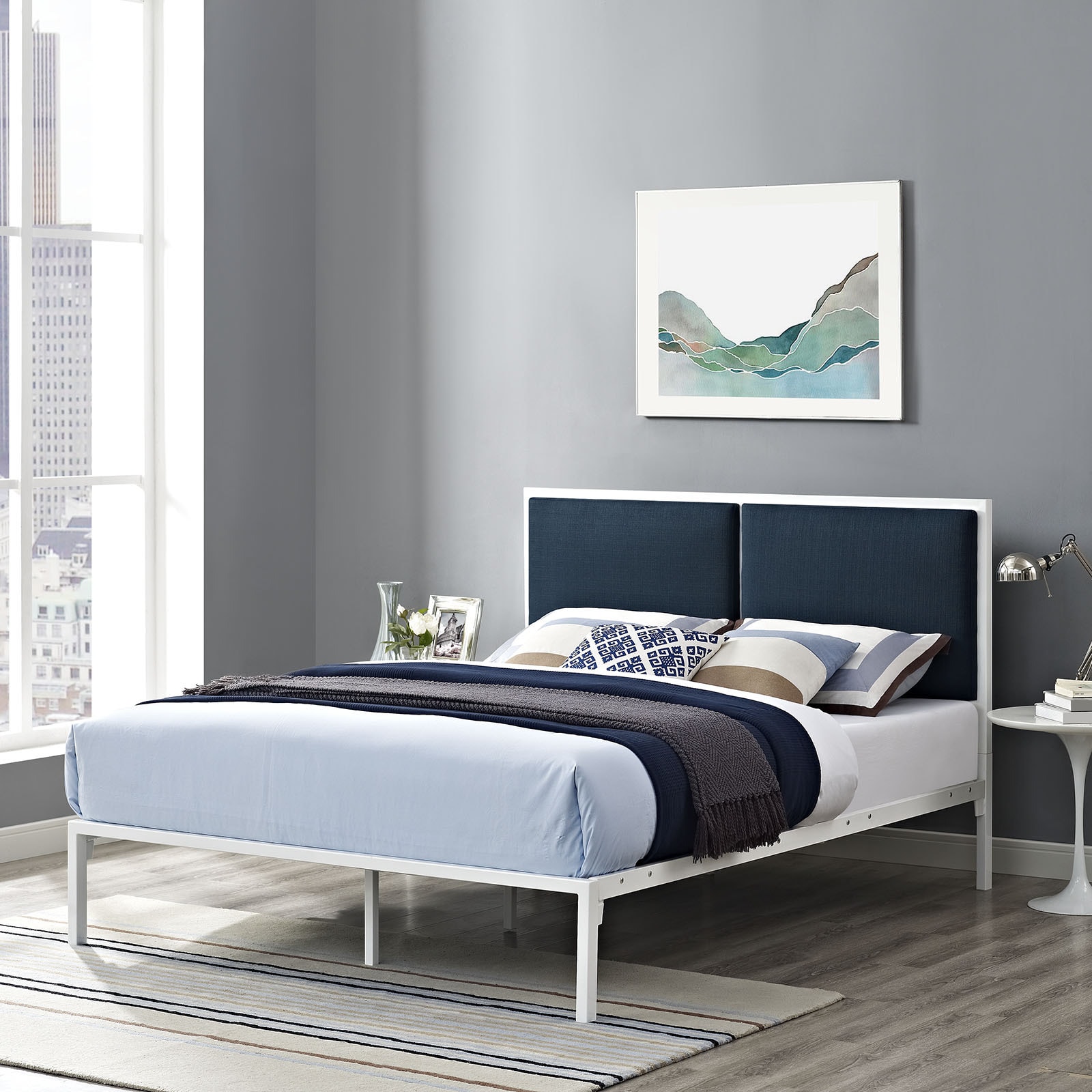 Della Fabric Bed in White Azure
