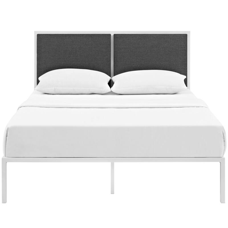 Della Fabric Bed in White Gray