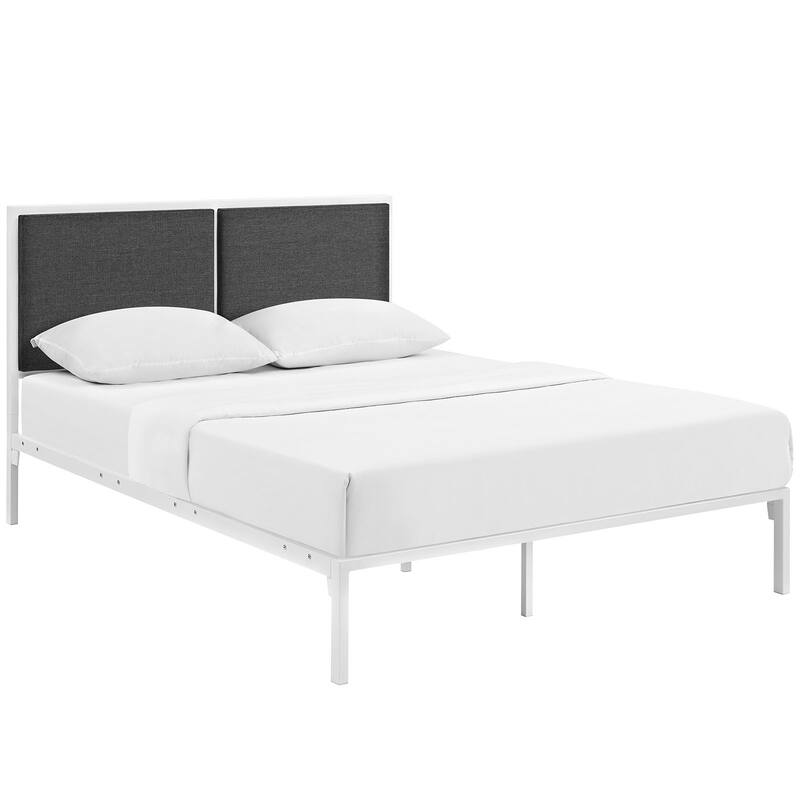 Della Fabric Bed in White Gray