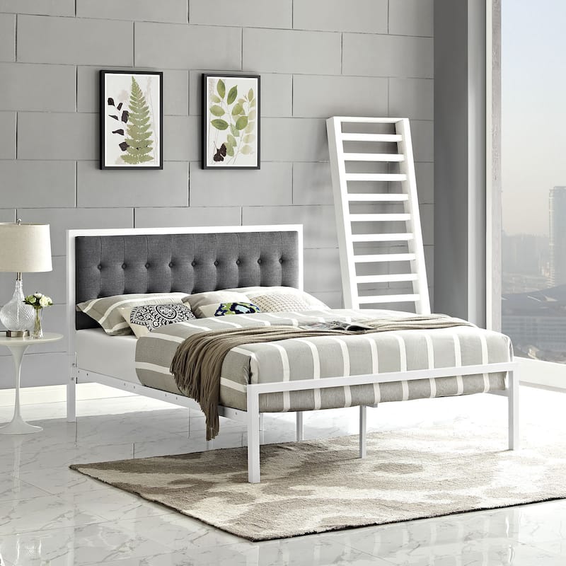 Millie Tufted Grey Fabric Platform Bed