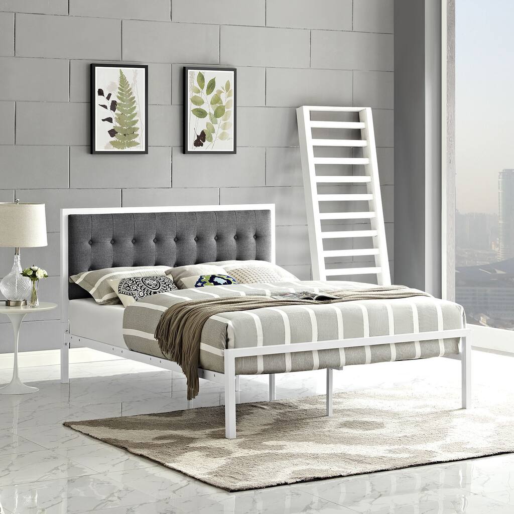 Millie Tufted Grey Fabric Platform Bed