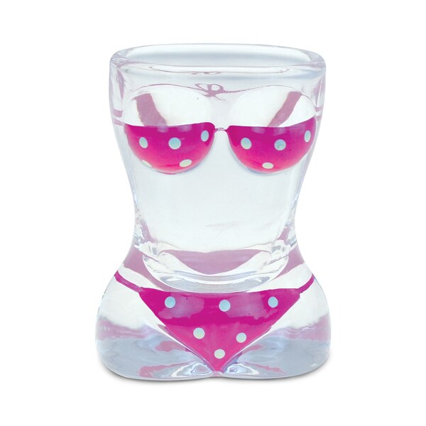 Shop Puzzled Beach Theme Pink Polka Dot Bikini Shot Glass Ships