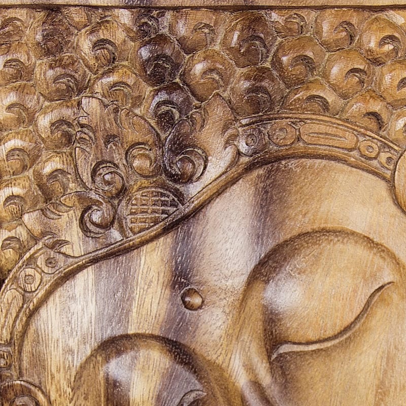 Handmade Wood Relief Panel, 'Young Buddha' (Indonesia)