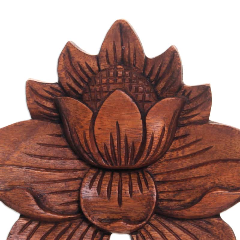 Wood Relief Panel, 'Single Lotus' (Indonesia) - 12" x 23" x 4"