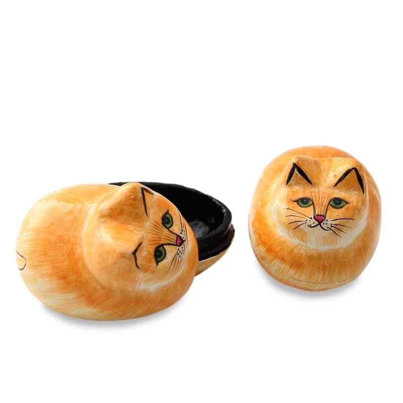 NOVICA Handmade Pair of 2 Papier Mache Boxes, 'Charismatic Cats' (India)