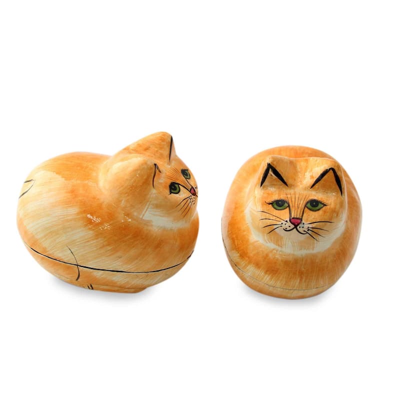 NOVICA Handmade Pair of 2 Papier Mache Boxes, 'Charismatic Cats' (India)