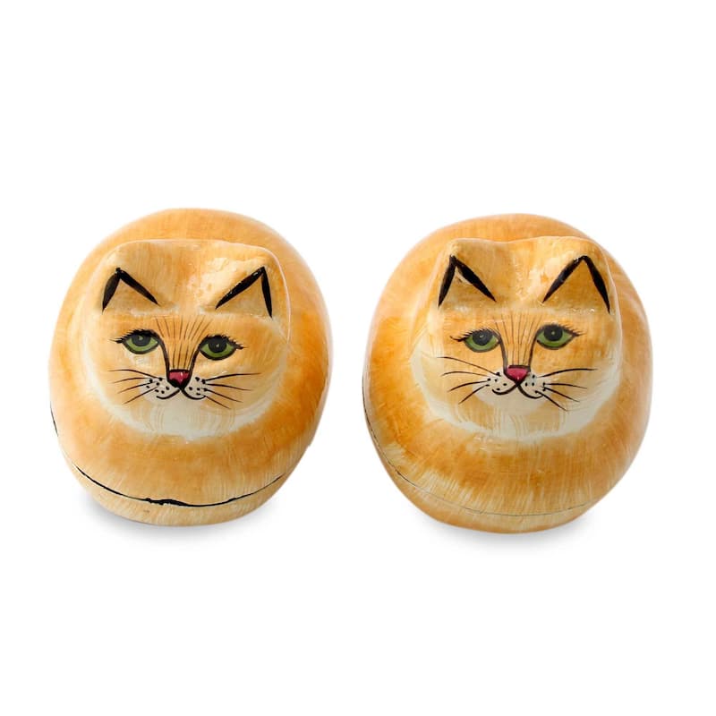 NOVICA Handmade Pair of 2 Papier Mache Boxes, 'Charismatic Cats' (India)