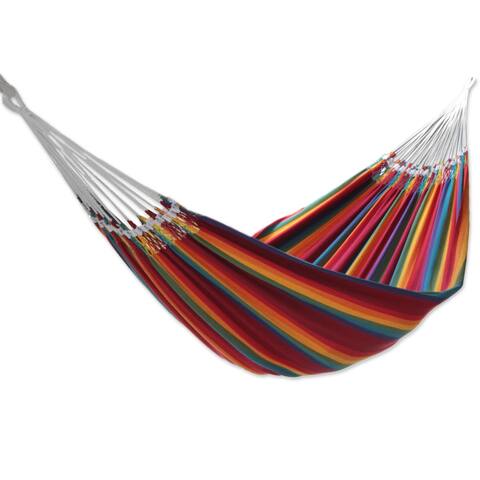 Handmade Cotton Double Hammock, 'Brazilian Rainbow' (Brazil)