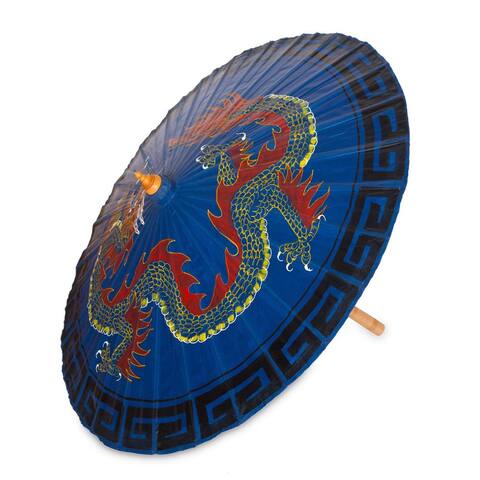 Handmade Blue Dragon Saa Paper Parasol (Thailand) - M