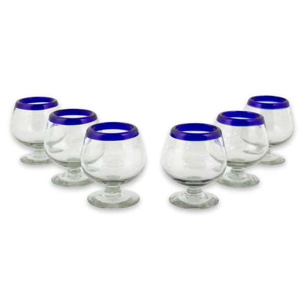 Handmade Cobalt Kiss Blown Cordinal Glasses, Set of 6 (Mexico). Opens flyout.