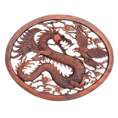 NOVICA Handmade Wood Wall Panel, 'Naga and Garuda' (Indonesia)