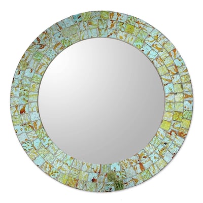 NOVICA Handmade Glass Mosaic Mirror Aqua Splash (India) - 0.6*10