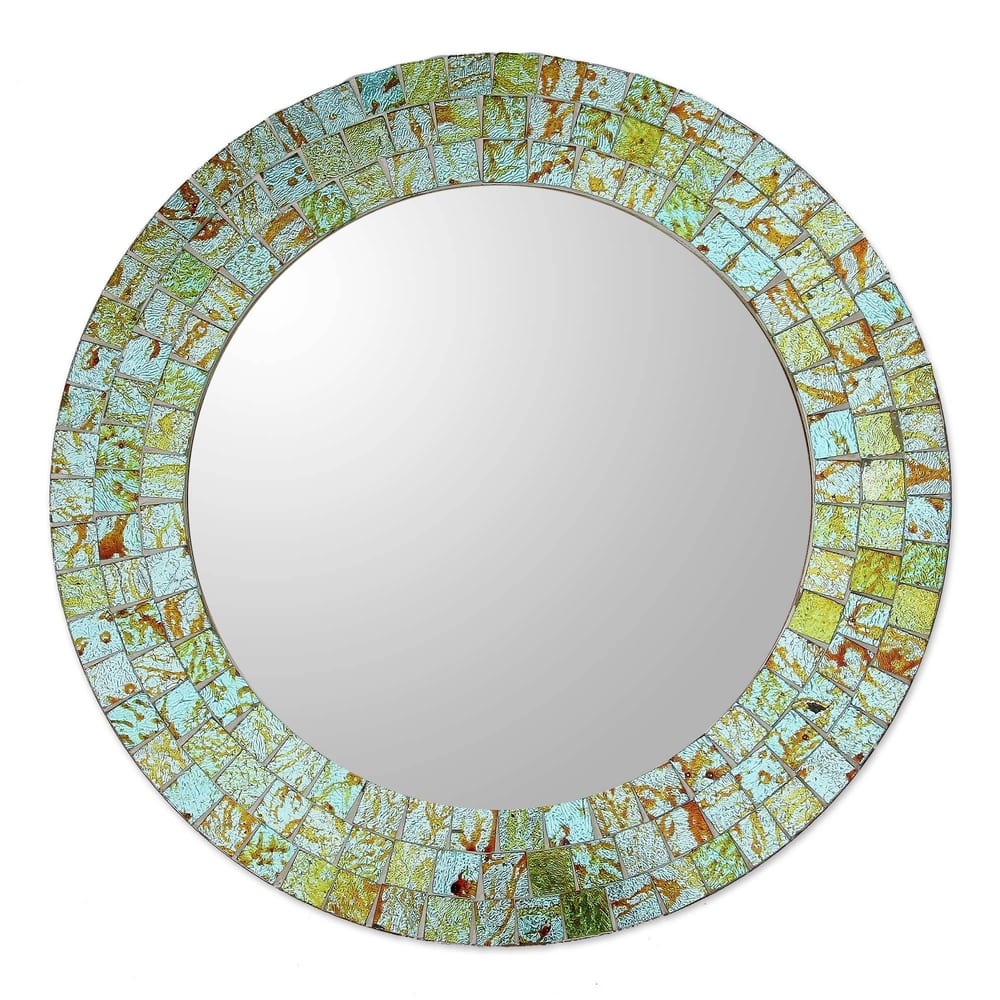 NOVICA Handmade Glass Mosaic Mirror Aqua Splash (India) - 0.6*10