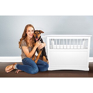 FurHaven White Wood Dog Crate Furniture End Table
