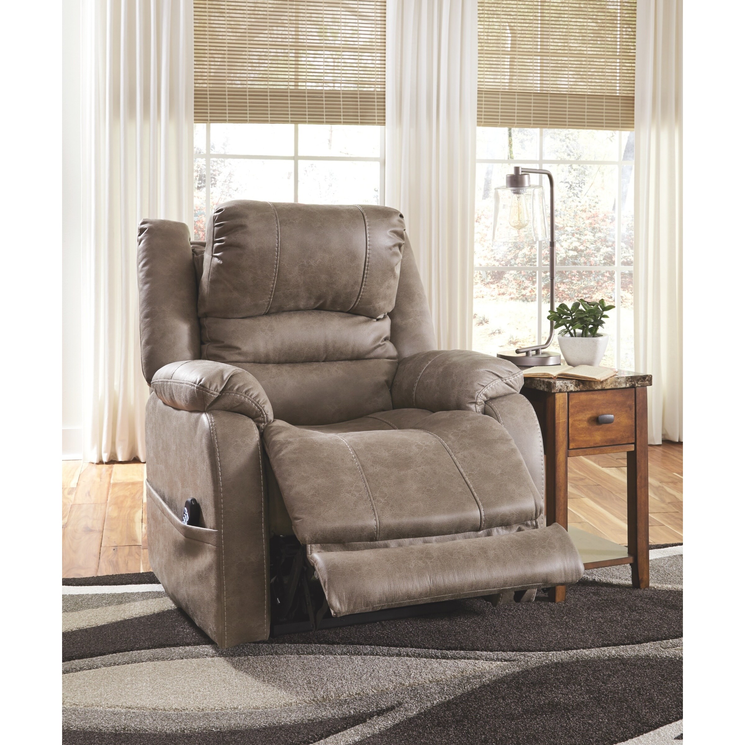 Barling Contemporary Power Recliner Adjustable Headrest Mushroom