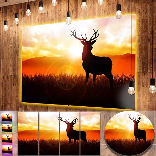 Shop Designart 'Deer on Meadow During Sunrise' Large Animal Metal Wall