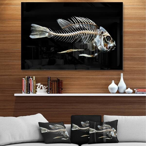 Shop Designart Fish Skeleton Bone On Black Large Animal Metal Wall Art Overstock 13622584