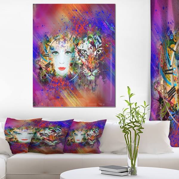 Shop Designart Colorful Tiger And Woman Face Large Abstract Metal Wall Art Overstock 13622606