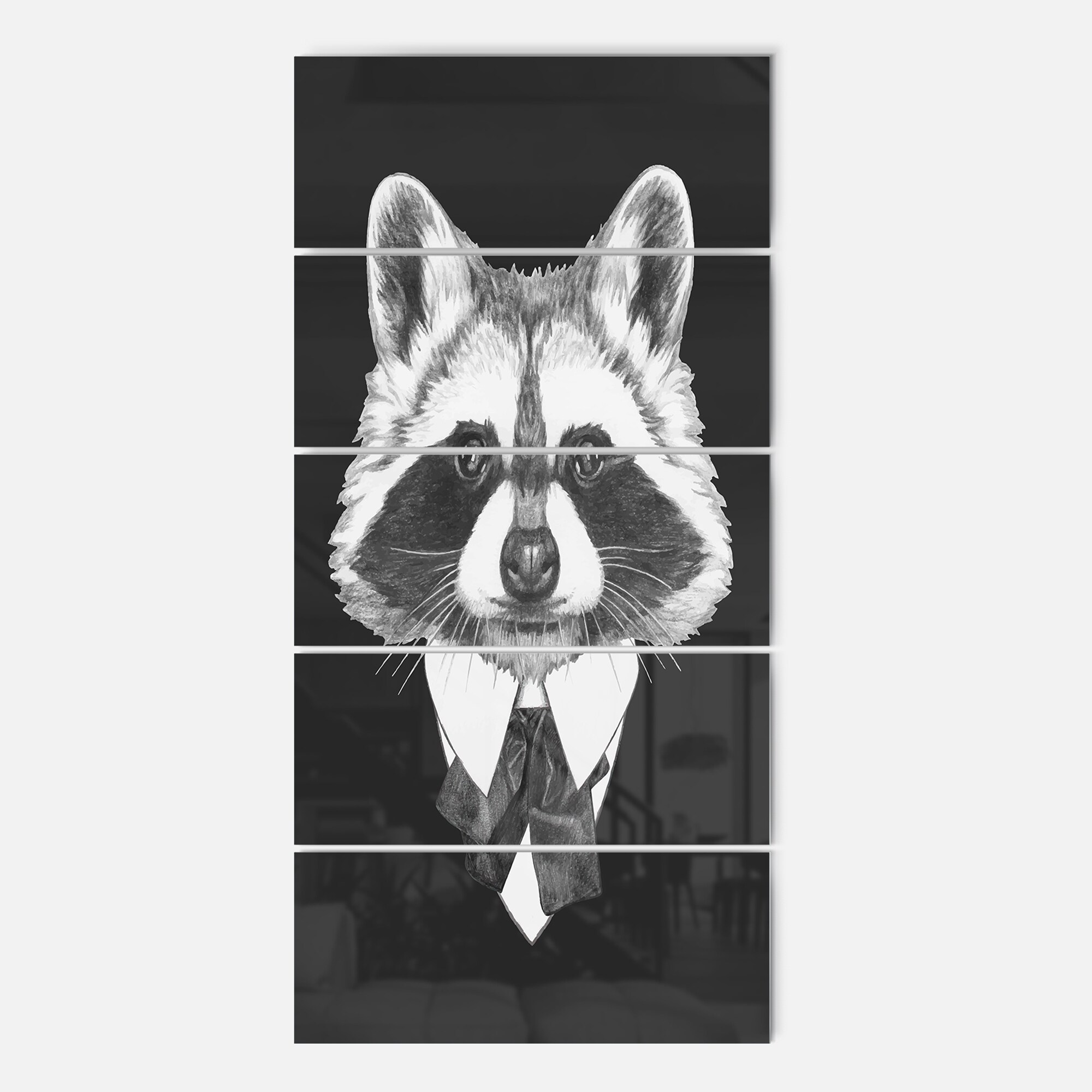 Designart 'Funny Raccoon in Suit and Tie' Large Animal Metal  Extra Large