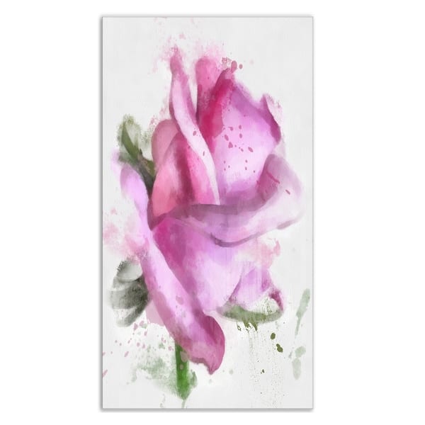 Designart 'Pink Rose Drawing Watercolor' Modern Floral Metal Wall Art ...