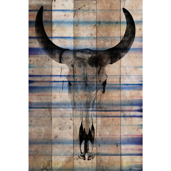 Handmade Parvez Taj - Striped Skull Print on Reclaimed Wood