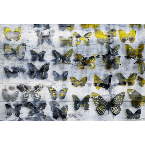 Handmade Parvez Taj - Yellow Wings Print on Reclaimed Wood