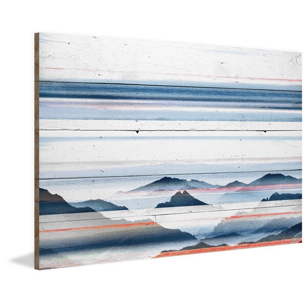 Handmade Parvez Taj - Hidden Blue Mountains Print on Reclaimed Wood