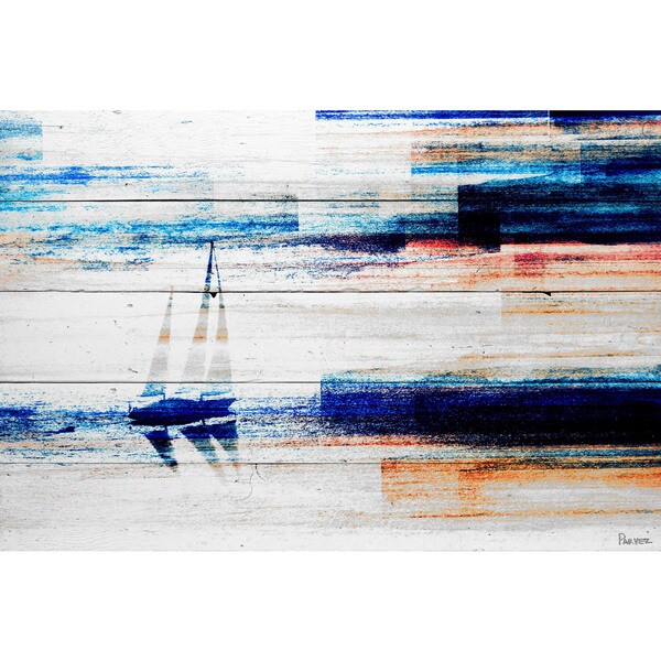 Handmade Parvez Taj - Aegean Sea Print on Reclaimed Wood