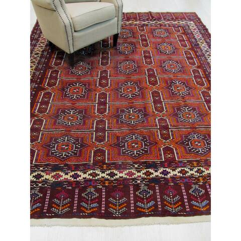Hand-knotted Wool Red Traditional Oriental Turkman-Ankhoi Rug (7'6 x 9'5) - 8' x 9'
