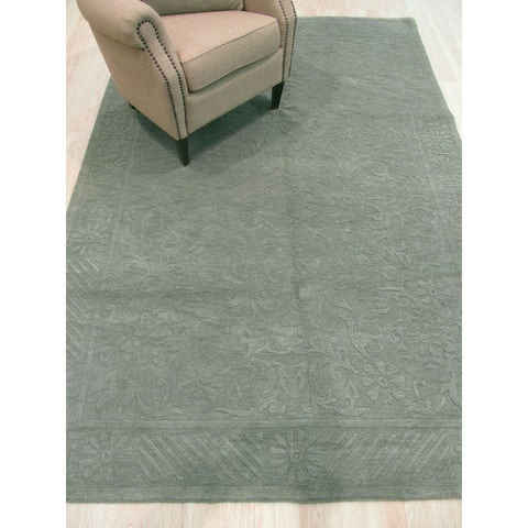 Hand-knotted Wool Green Transitional Geometric Indo-Nepalese Rug (6' x 9') - 6' x 9'