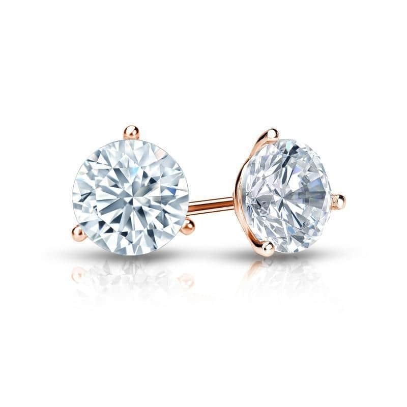 Auriya 1 1/2ctw 3 Prong Martini Set Round Diamond Stud Earrings 14K Gold GIA Certified