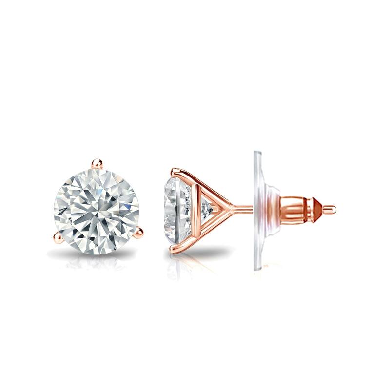 Auriya 1 1/2ctw 3 Prong Martini Set Round Diamond Stud Earrings 14K Gold GIA Certified