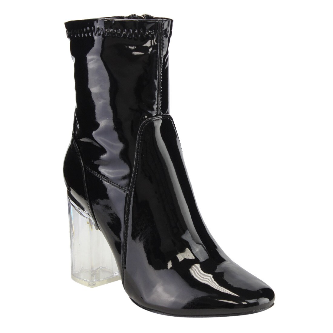 latex boots with clear heel