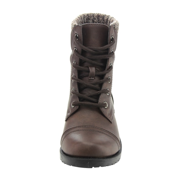 Tan Color Padded Shaft Lace Up Girls Combat Kids Ankle Boots Youth Size 1