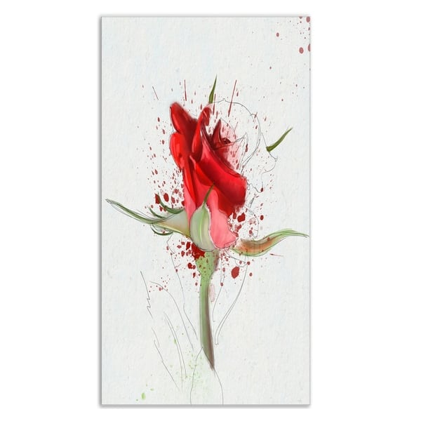 Designart 'Bright Hand-drawn Red Rose Sketch' Modern Floral Metal Wall ...