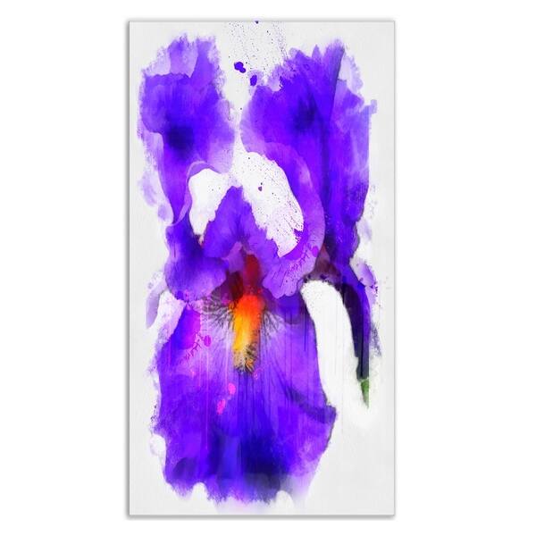 Designart 'Blue Flower and Watercolor Splashes' Large Floral Metal Wall ...