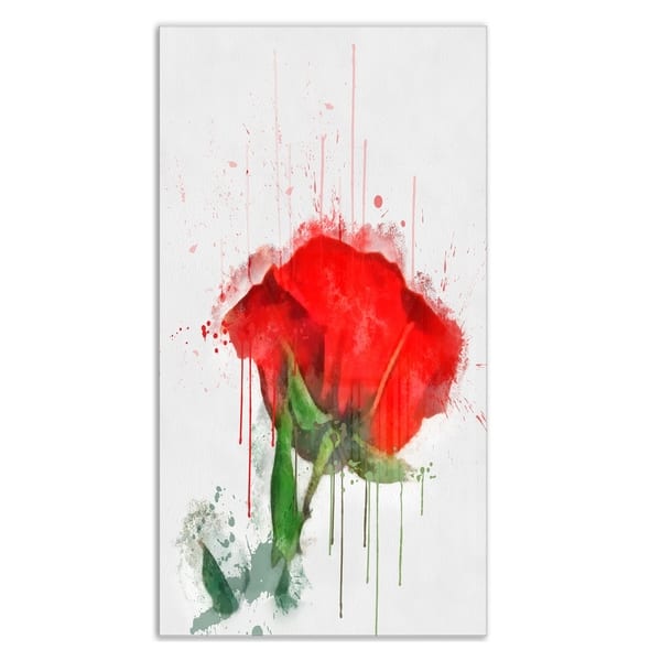 Designart 'Red Rose Hand-drawn ' Extra Large Floral Metal Wall Art ...