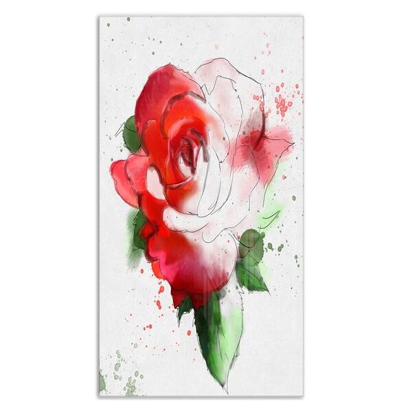 Designart 'Red Hand-drawn Rose Illustration' Floral Metal Wall Panel ...