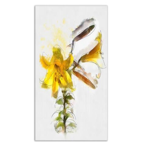 Designart 'Yellow Tulip Stem with Leaves' Extra Large Floral Metal Wall Art