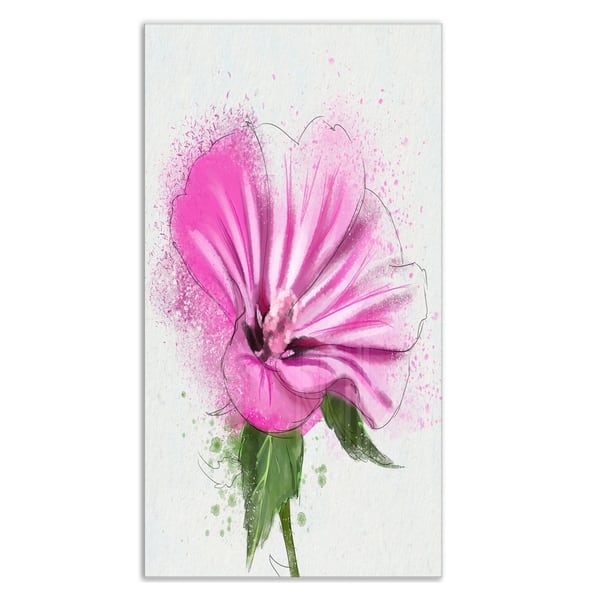 Designart 'Full Bloom Pink Flower with Leaves' Floral Metal Wall Decor ...