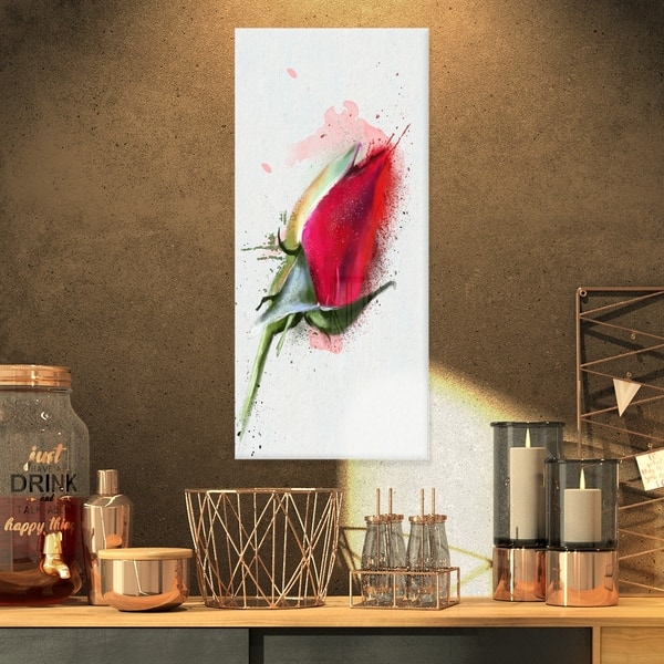 Shop Designart Red Rose Bud Watercolor Sketch Flowers