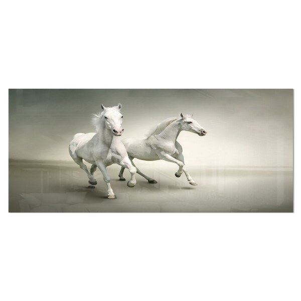 Designart 'Fast Moving White Horses' Extra Large Animal Metal Wall Art ...