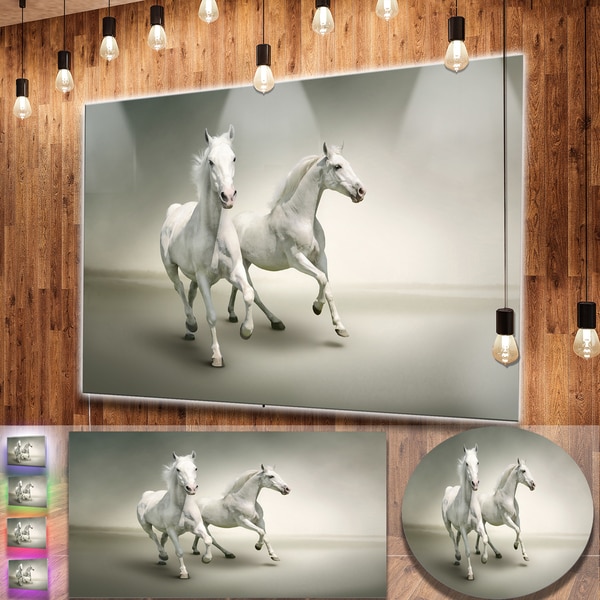 Shop Designart 'Fast Moving White Horses' Extra Large Animal Metal Wall
