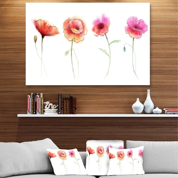 Designart Watercolor Poppy Flowers Sketch Flower Metal Wall Art Overstock 13658108