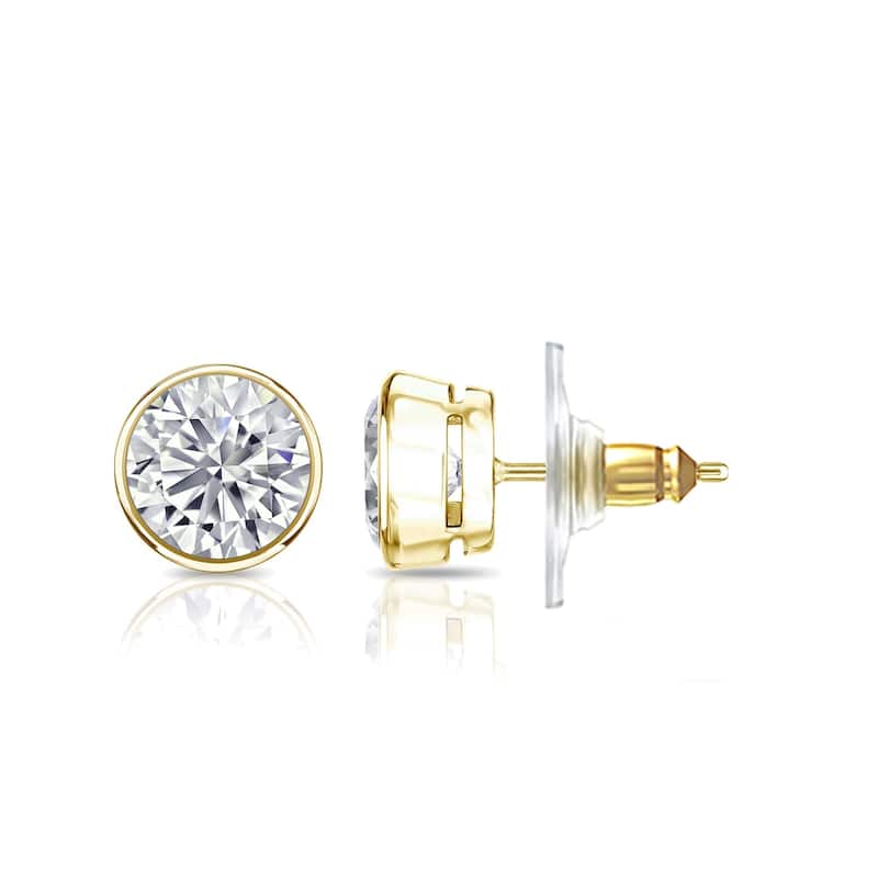 Auriya 2ct TW Round Bezel Set Diamond Stud Earrings 14kt Gold Certified Lock Back