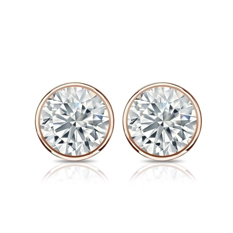 Auriya 2ct TW Round Bezel Set Diamond Stud Earrings 14kt Gold Certified Lock Back