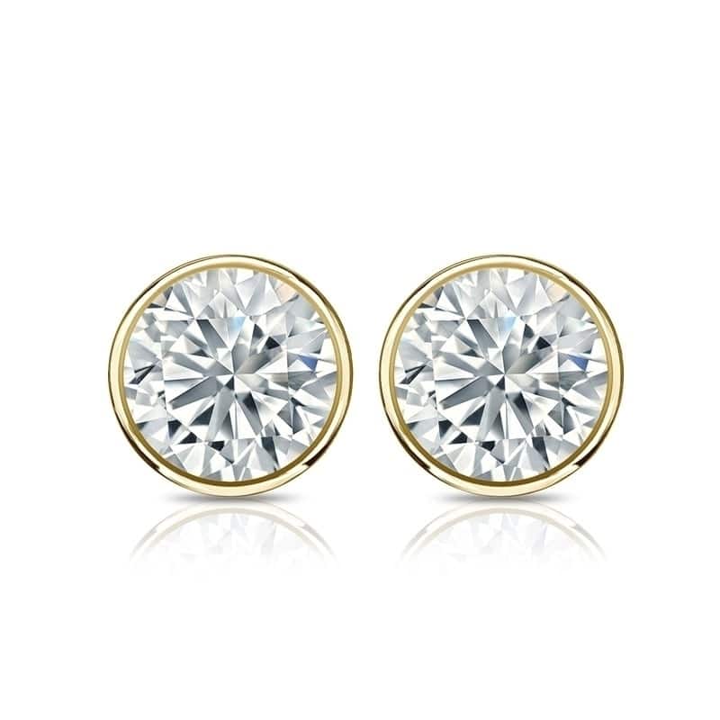 Auriya 2ct TW Round Bezel Set Diamond Stud Earrings 14kt Gold Certified Lock Back